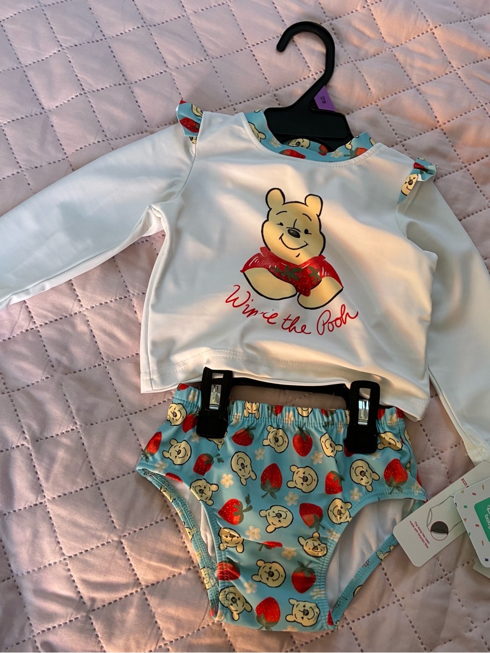 Disney Winnie the Pooh Girls' Two-Piece Pajama Set - White & Light Blue
